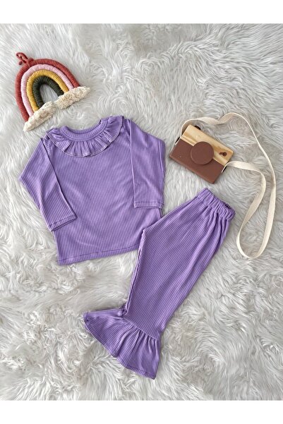 AKİF GİYİM Kız çocuk fırfırlı yaka ispanyol paça pantolon takımı