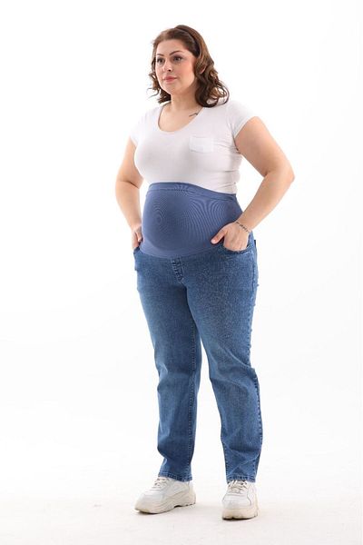 BIG LESSON Flexible and Adjustable Waist - Pregnant Plus Size Mom Fit Jeans Navy Blue