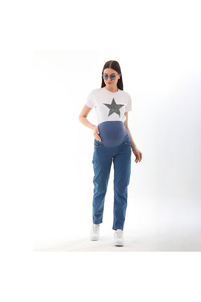 BIG LESSON Blue Maternity Boyfriend Jeans - Flexible and Adjustable Waist