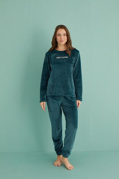 gd goldoremi 13164-6 Costum de pijama din catifea Hello Sunday pentru femei