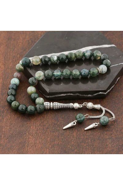 BESKAR Natural Stone Metal Tasseled Indian Agate Stone Rosary