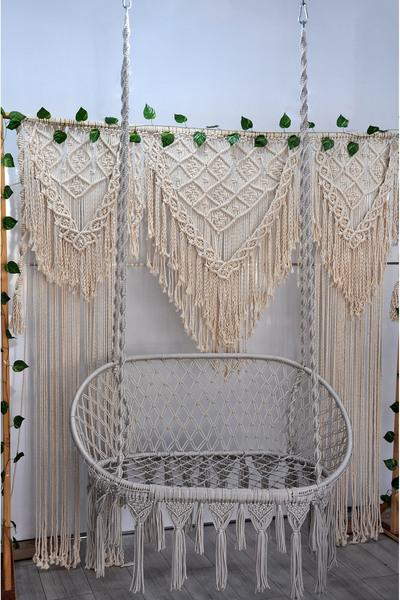 ALTINOLUK HAMAK Makrome Salıncak Bahçe Balkon Salıncağı ( KREM ) MİNDERSİZ Di...