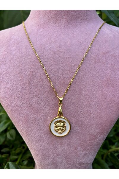 derokas Mineli Aslan Detaylı Paslanmaz Çelik Zincir Kolye