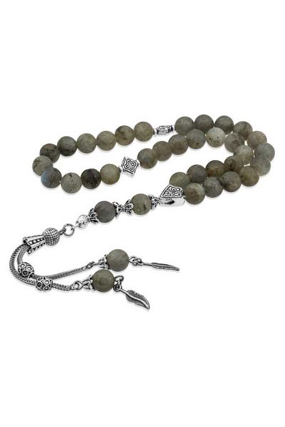 BESKAR Natural Stone Metal Tasseled Labradorite Stone Rosary