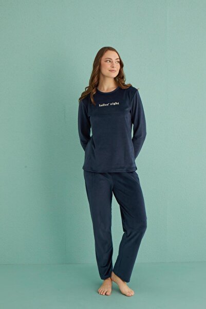 gd goldoremi 13166-11 Kadın Ladies Night Kadife Uzun Kol Pijama Takım