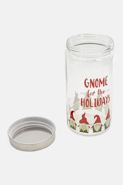 American Atelier Gnome For The Holidays Round Glass Canister 58 Oz, Transparent
