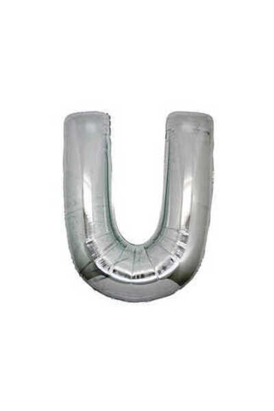 HKNYS بالون فويل ملون على شكل حرف U رمادي (فضي) - 100 سم - بالون فويل اسم الحرف