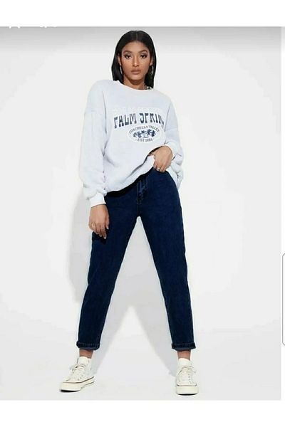 Trn JNS Sitella Deep Blue Mom Jean Pantaloni din lycra cu talie înaltă pentru femei
