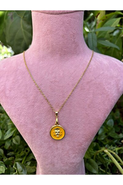 derokas Mineli Aslan Detaylı Paslanmaz Çelik Zincir Kolye