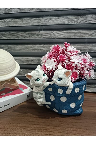 HUNATASARIM Dekoratif Çok Amaçlı Ikili Kedi Saksı & Sepet & Meyve Sepeti (BOY; 15 CM, ENİ; 15 CM)