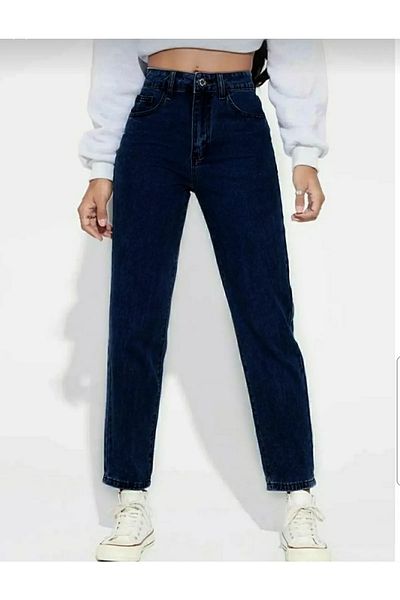 Trn JNS Sitella Deep Blue Mom Jean Pantaloni din lycra cu talie înaltă pentru femei