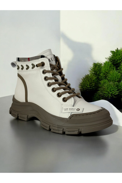 GAMELU Γυναικείες μπότες Microfiber Δερμάτινες Ορθοπεδικές Σόλα Κρεπ Ελαστικές Μπότες Αστραγάλου Μπεζ Χρώμα