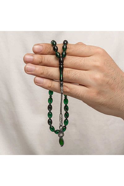 BESKAR 1000 Sterling Silver Kazaz - Tasseled Clamping Amber Prayer Beads