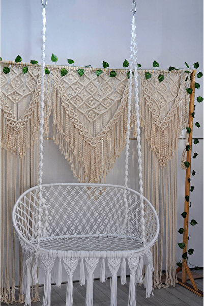 ALTINOLUK HAMAK Makrome Salıncak Bahçe Balkon Salıncağı (BEYAZ) MİNDERSİZ Dik...