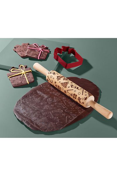 Tchibo Motif Rolling Pin, Natural And Red