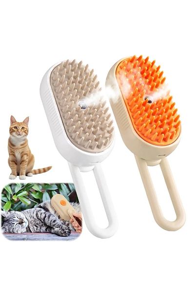 BEYZANA Soft Silicone Cat and Dog Washing Steam Comb - Handled Steam Cat Comb