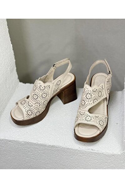 Venüs 2409801Y Women's Genuine Leather Laser Cut Apartment Heel Platform Summer Shoes