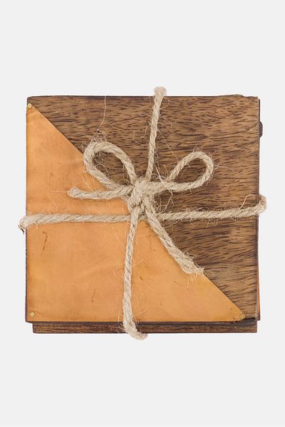 Kenton Grey 6 Piece Half Metal And Wood Coasters , Brown