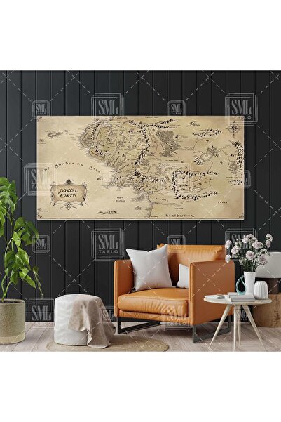 SML TABLO Lord Of The Rings Yüzüklerin Efendisi Orta Dünya Haritası Enine Yatay Kanvas Tablo