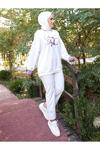 Wovi Moda Lycra Women's Tracksuit Set - Oversize Embroidered, 2 Thread