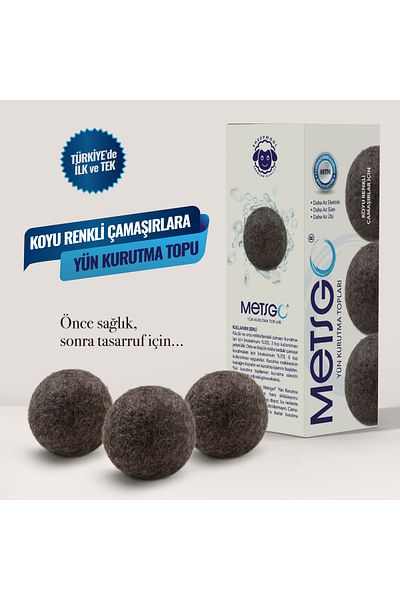 METSGO DRYER BALLS Pure and Natural Domestic Production Dark Color Wool Drying Balls 3 Pieces