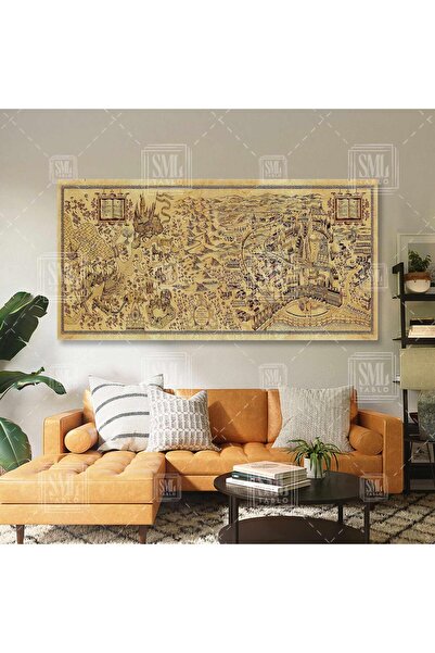 SML TABLO Harry Potter Büyücü Dünyası Hogsmeade Haritası Enine Yatay Kanvas Tablo