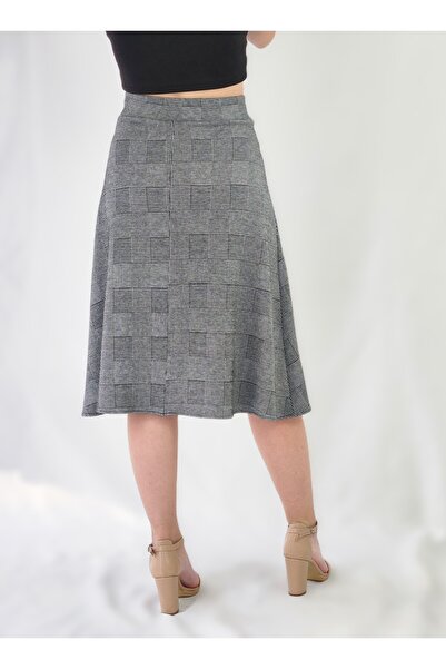 YAXİ Fusta evazată cu model în carouri, cu talie elastică