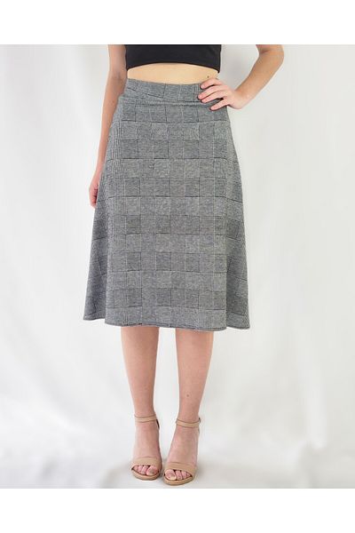 YAXİ Plaid Patterned Elastic Waisted Knee-Bottom Flared Skirt