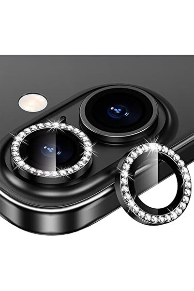Evax (TAŞLI LENS) Iphone 16 / 16 Plus Uyumlu Taşlı Siyah Kamera Lens Koruyucu