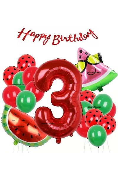 DÜVENCİ TİCARET Birthday Age Ballon Set with Watermelon Slic