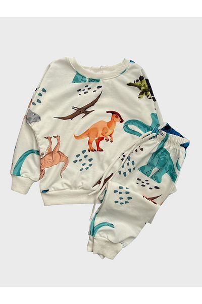 Fil Kids Σετ μακρυμάνικη αθλητική φόρμα για αγόρια με ψηφιακή εκτύπωση λευκού δεινοσαύρου