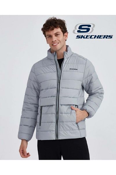 SKECHERS Men's Gray Casual Coat - m Outerwear Padded Jacket, S 231242