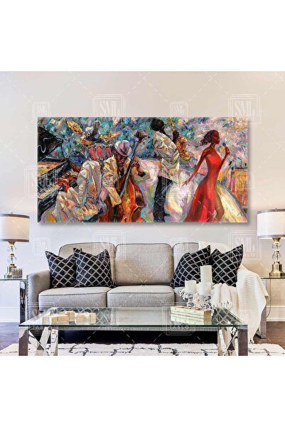 SML TABLO Caz Müzik Konseri Müzisyenler Soyut Dekor Piyanist Müzik Enine Yata...