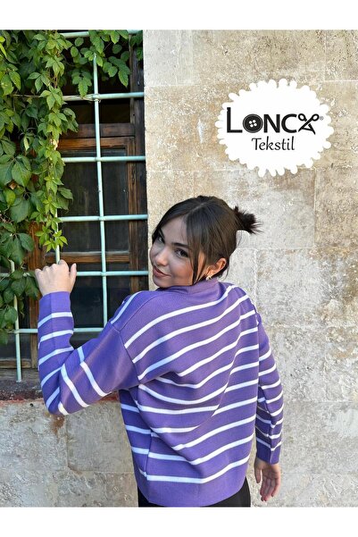 Lonca Tekstil Polo Neck Striped Knitwear Knitted Sweater