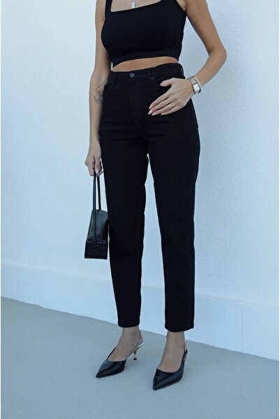 WODDİ MR Ψηλόμεση Lycra Μαύρο Colorfast Boyfriend Jeans Ευέλικτο παντελόνι Mo...