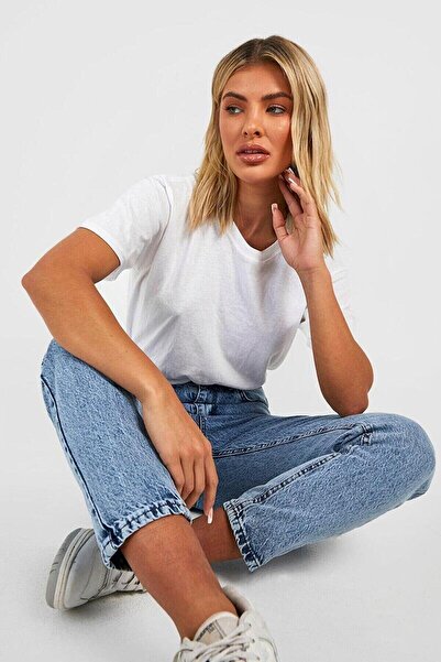 ByCukurovaFrango Pantaloni de damă Brooklyn Blue Snow Wash cu talie înaltă, cu cinci buzunare, din lycra Mom Jean