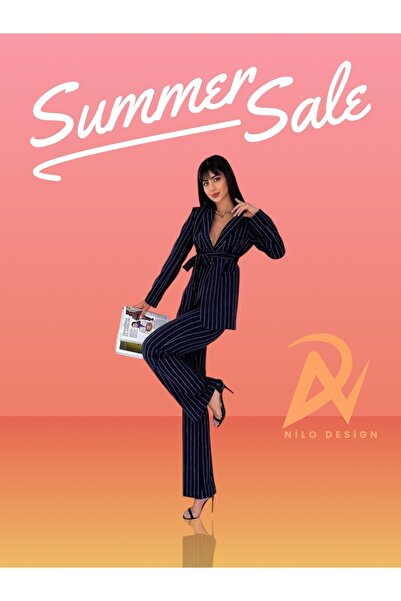 Nilo Női öltöny, öves kendős gallér Blézer dzseki Pipe szárú rugalmas nadrág