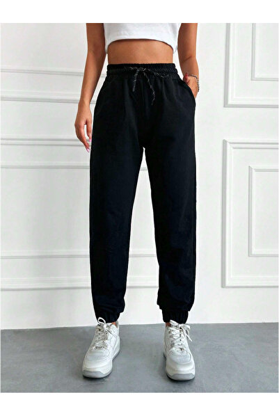 yx yustex sport Pantaloni de trening negri, unisex, cu croială lejeră, care e...