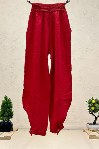 sahnemoda Linen Shalwar Trousers - Cuffed Button and Mesh