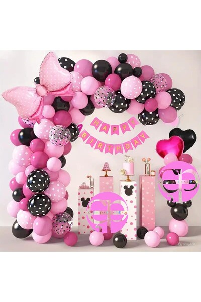 DÜVENCİ TİCARET Pembe Siyah Gül Kırmızı Kurdele Folyo Balon KIZ ÇOCUKLARINA ÖZEL