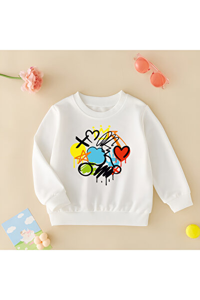 CDA Hanorac alb Graffiti Heart and Star Unisex pentru fetiță și băiețel