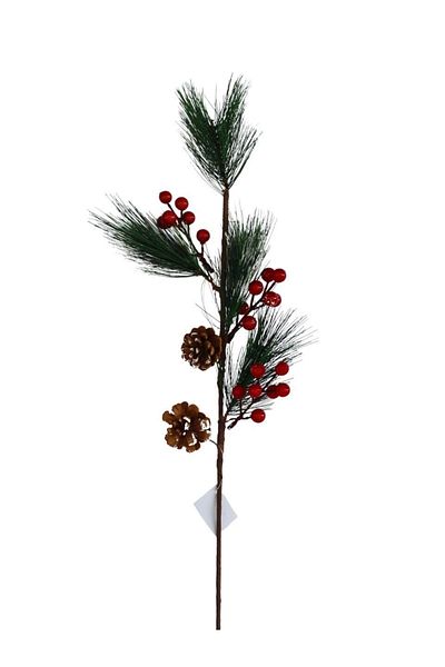 Astaş Christmas Decor Pine Branched Berry Cocked Ornate Decorative Branch 58 cm