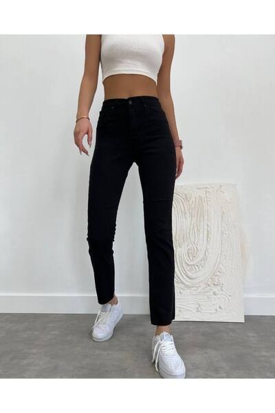 ByCukurovaFrango BY-5075 Μαύρο ψηλόμεσο τζιν παντελόνι με στενό τελείωμα