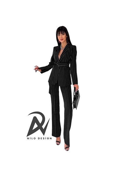 Nilo Women's Suit, Belted Shawl Collar Blazer Jacket Pipe Leg Flexible Pants