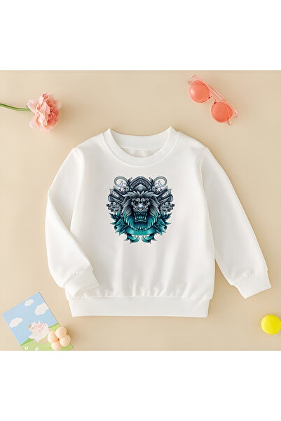 CDA Χαριτωμένο μπλε λιοντάρι Unisex κοριτσάκι αγόρι λευκό φούτερ