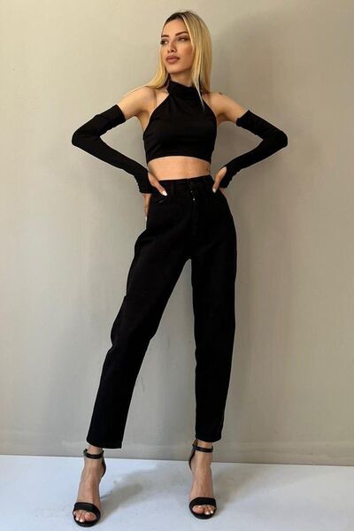 ByCukurovaFrango BY-9157 Madgırl Black Mom Jeans din Lycra, care nu se decolo...