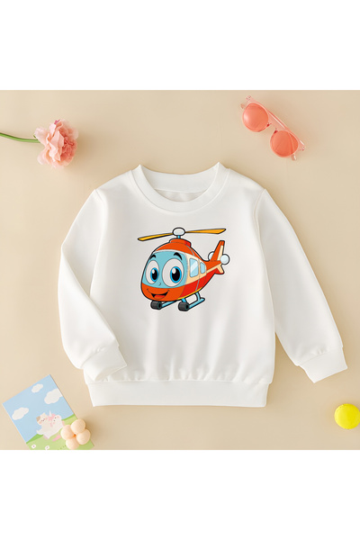 CDA Χαριτωμένο ελικόπτερο Unisex κοριτσάκι αγόρι λευκό φούτερ