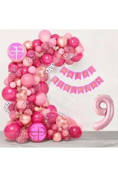 DÜVENCİ TİCARET Girl's Special Fuffy Makaron Pink Luxury Ballon Chain Set