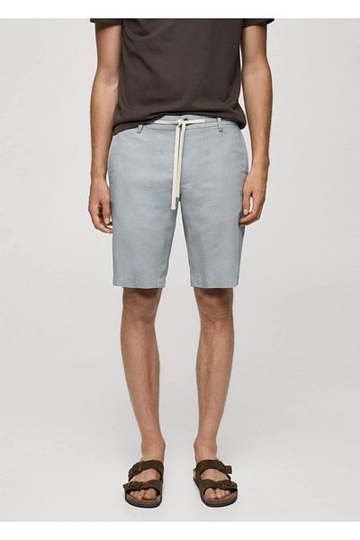 MANGO Man 100% linen drawstring waist Bermuda shorts
