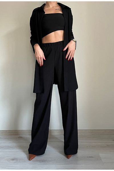 VOL Black, Elastic Waist, Wide Leg, Wrapped Palazzo Pants